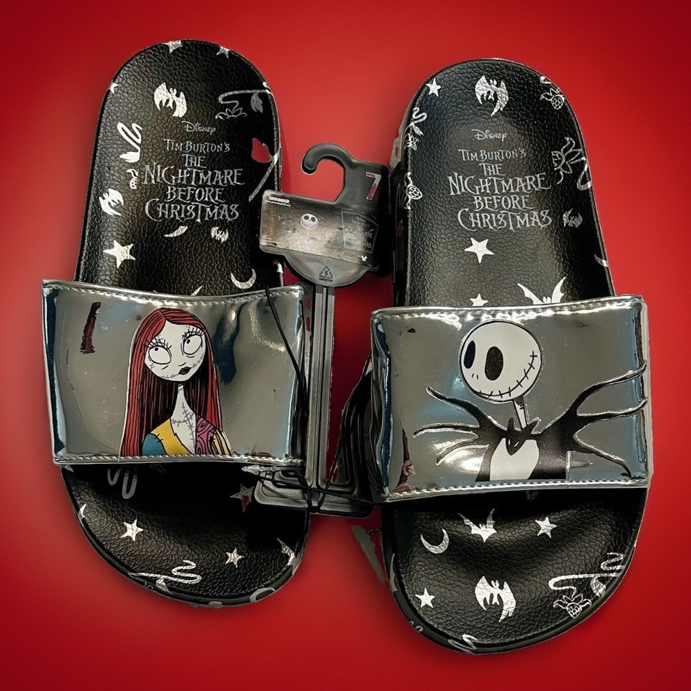 New Disney Nightmare Before Christmas Women's Size 7 Metallic Slide Sandals